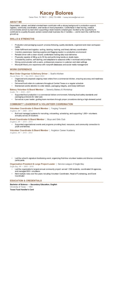 Claude resume for Kacey Bolores