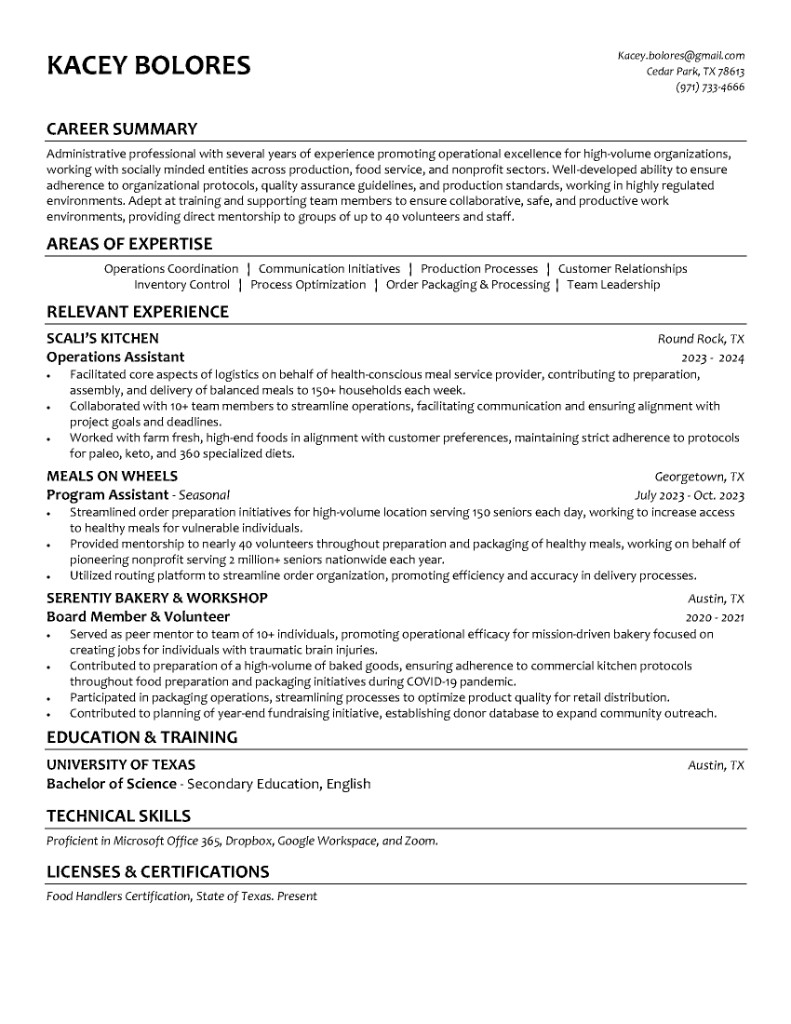 RS Works resume for Kacey Bolores