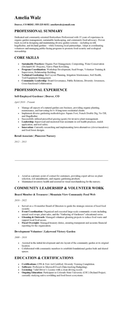 Gemini resume for Amelia Walz