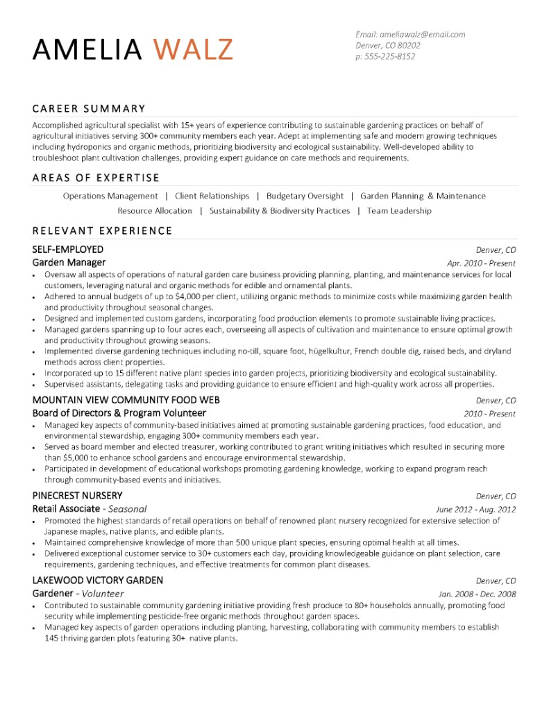 RS Works resume for Amelia Walz