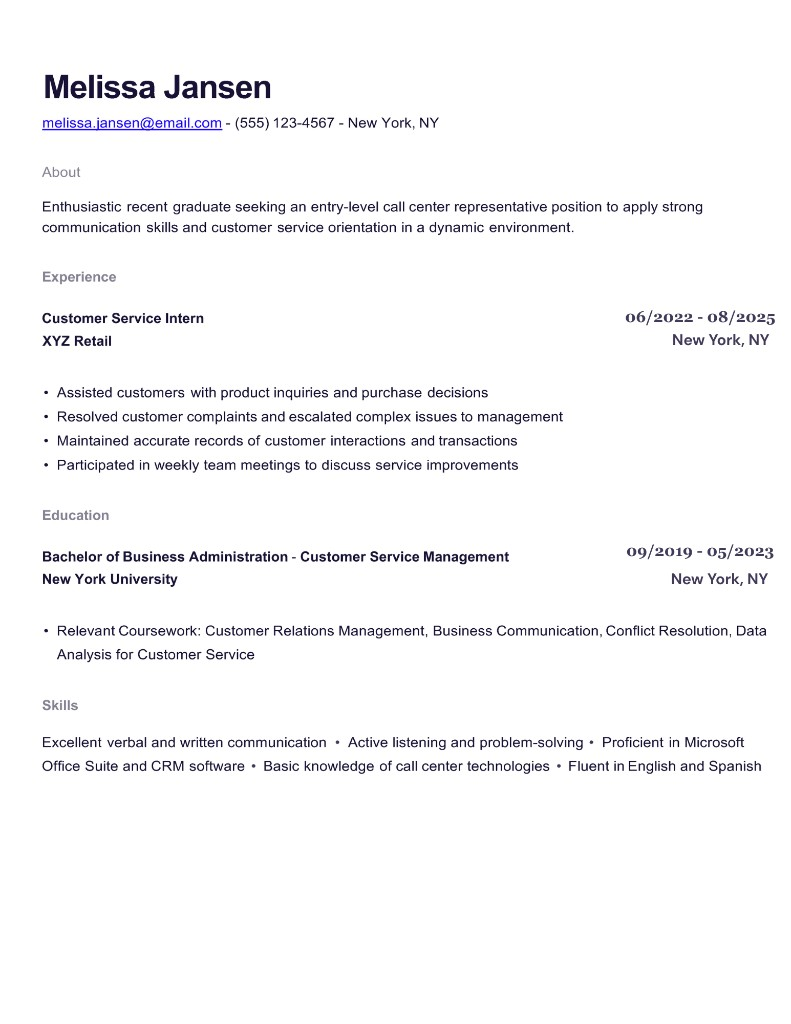 Huntr resume for Melissa Jansen