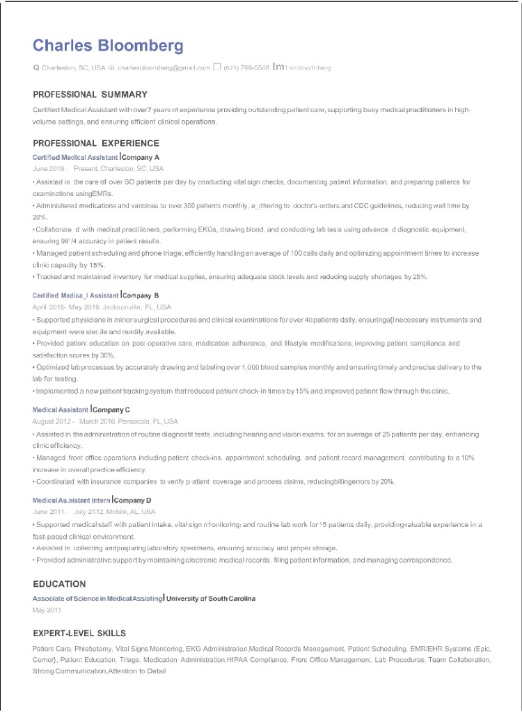 Rezi resume for Charles Bloomberg