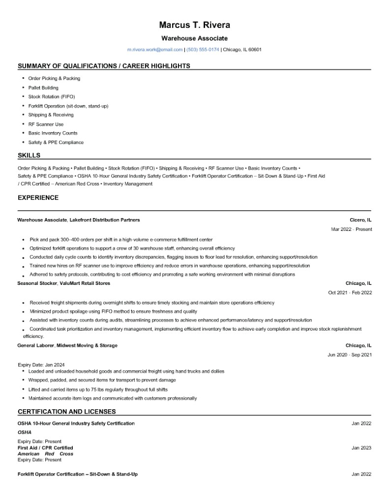 WriteSea resume for Marcus T. Rivera